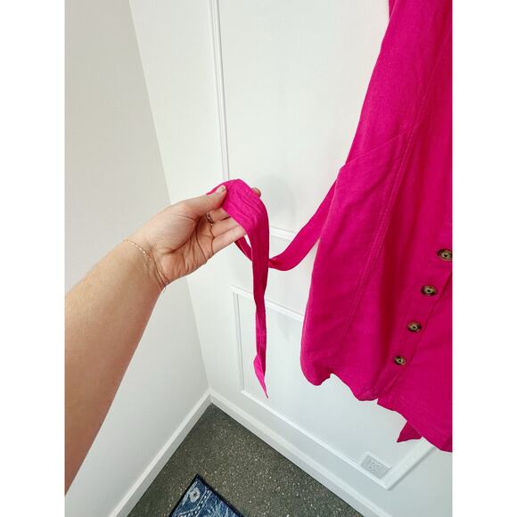 NWT The Loft bright pink linen blend button front summer dress size 10 - Picture 6 of 11